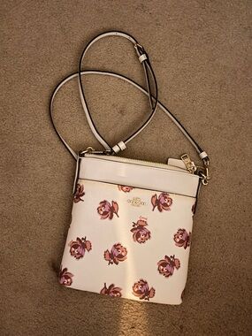 Coach White Floral Crossbody with Pink & Brown Accents